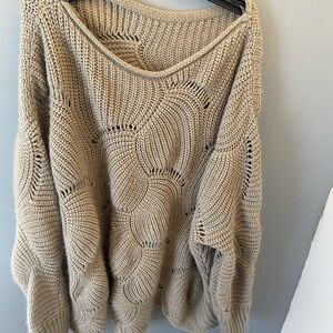 Maurices Beige Off-the-Shoulder Textured Knit Sweater